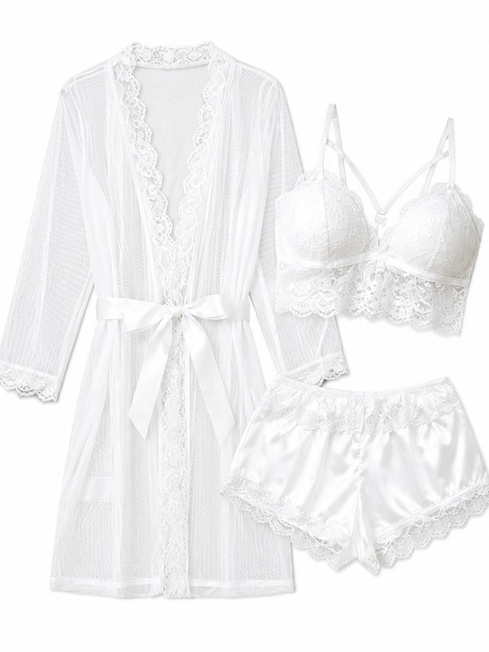 Avidlove Other - Avidlove Women Sexy Pajama 3 Piece Lingerie Lace Cami and with Mesh Kimono Robe
